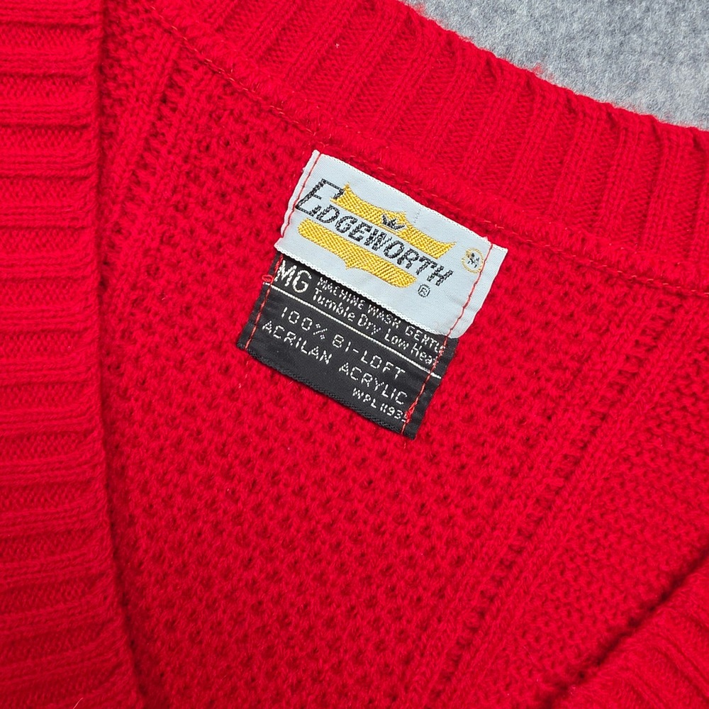 Vintage 70'sEdgeworth Men Red Cable Knit V-Neck Sweater Vest Acrilan Acrylic MG - Picture 5 of 13